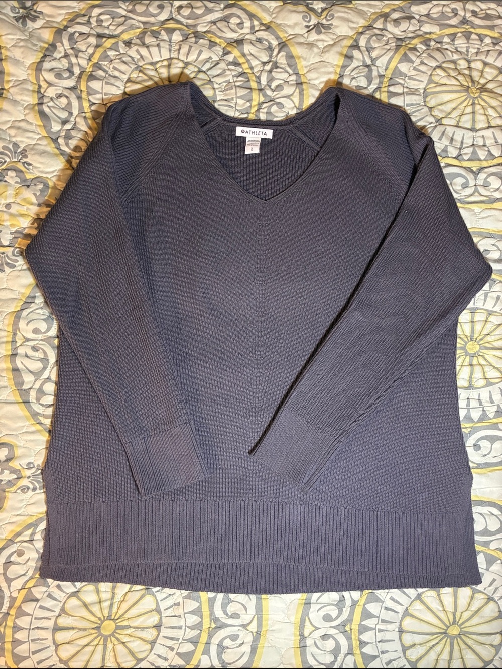 Athleta Hanover V-Neck Sweater Dusk Violet Ribbed Size Large